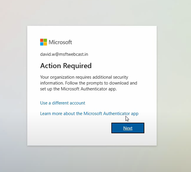 MFA setup prompt screen