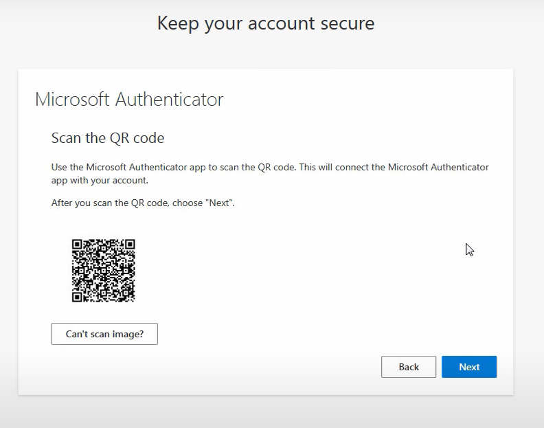 QR code scanning screen in Microsoft Authenticator app