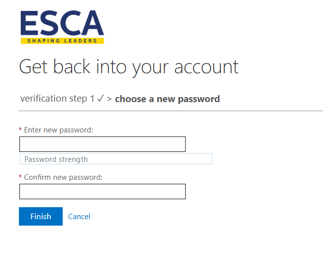 Secure password setup screen
